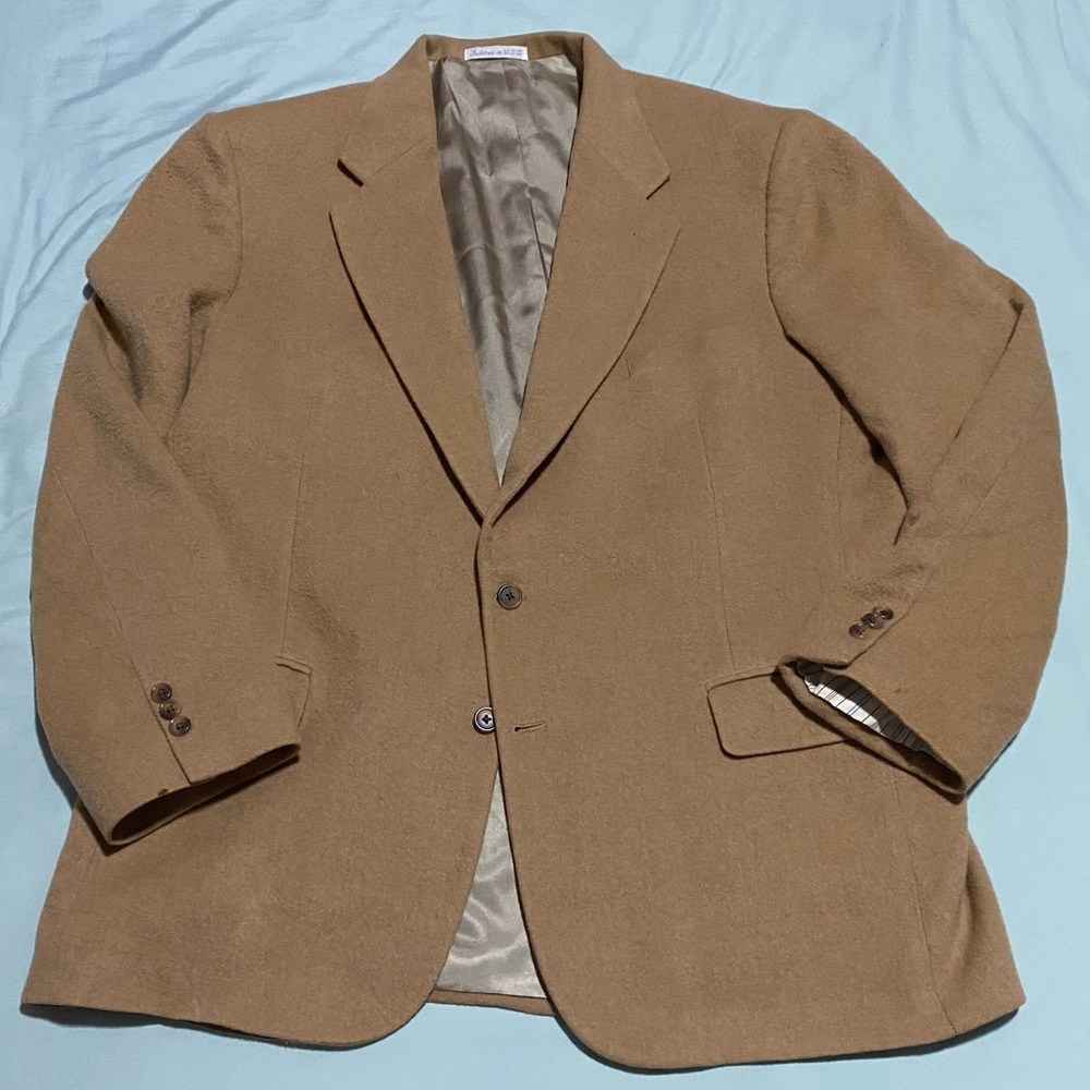Club Room Sport Coat Men 44R 100% Camel Hair Vintage Made in USA Flap Pockets